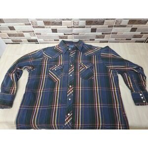 Wrangler Western Shirt Cowboy  L/S Pearl Snaps Blue & Red Plaid Size L